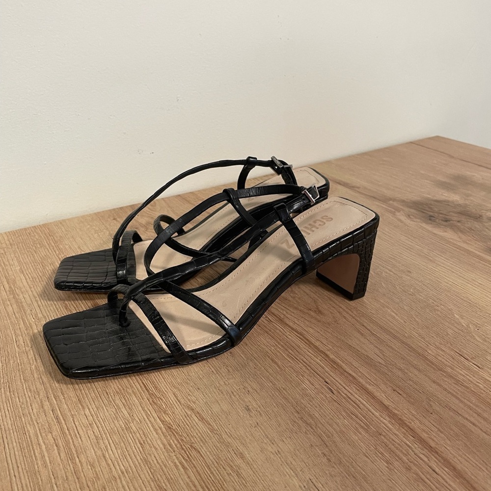 SCHUTZ Black Minimalist Strappy Sandals